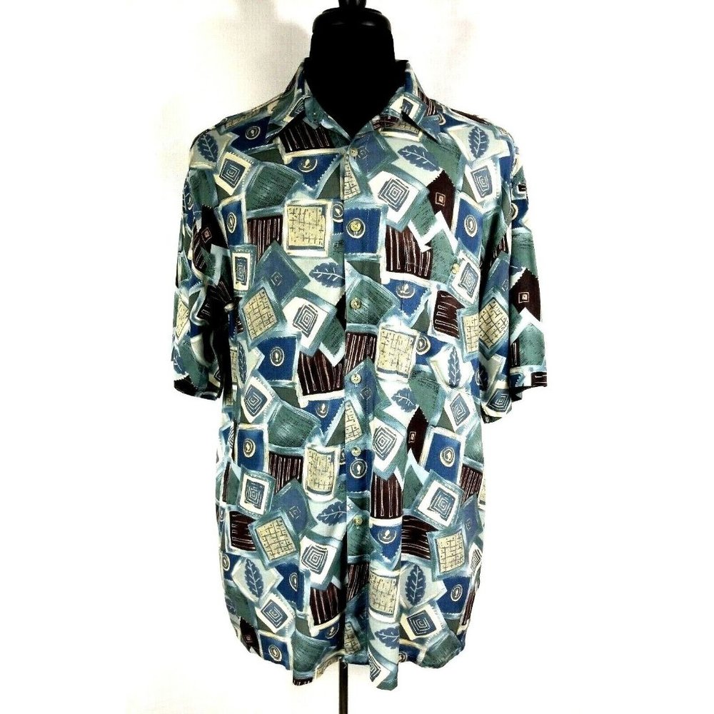 Unbranded Mens XL (Check Measure) Geometric Soft Short Sleeve Shirt Casual Blue